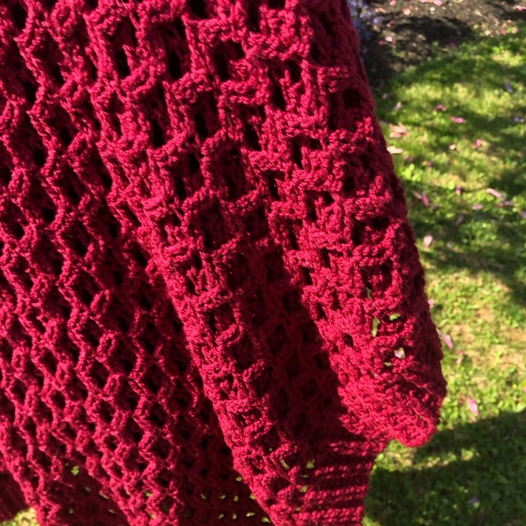 Handmade One of a Kind Crochet Poncho in Cranberry - Picture 3 of 11